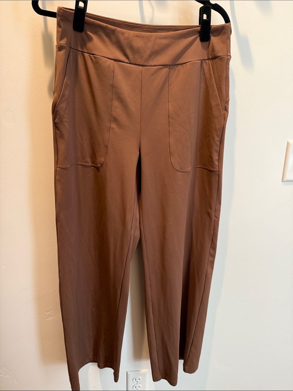 Stretch Pull-On Straight-Leg Pants in Warm Taupe